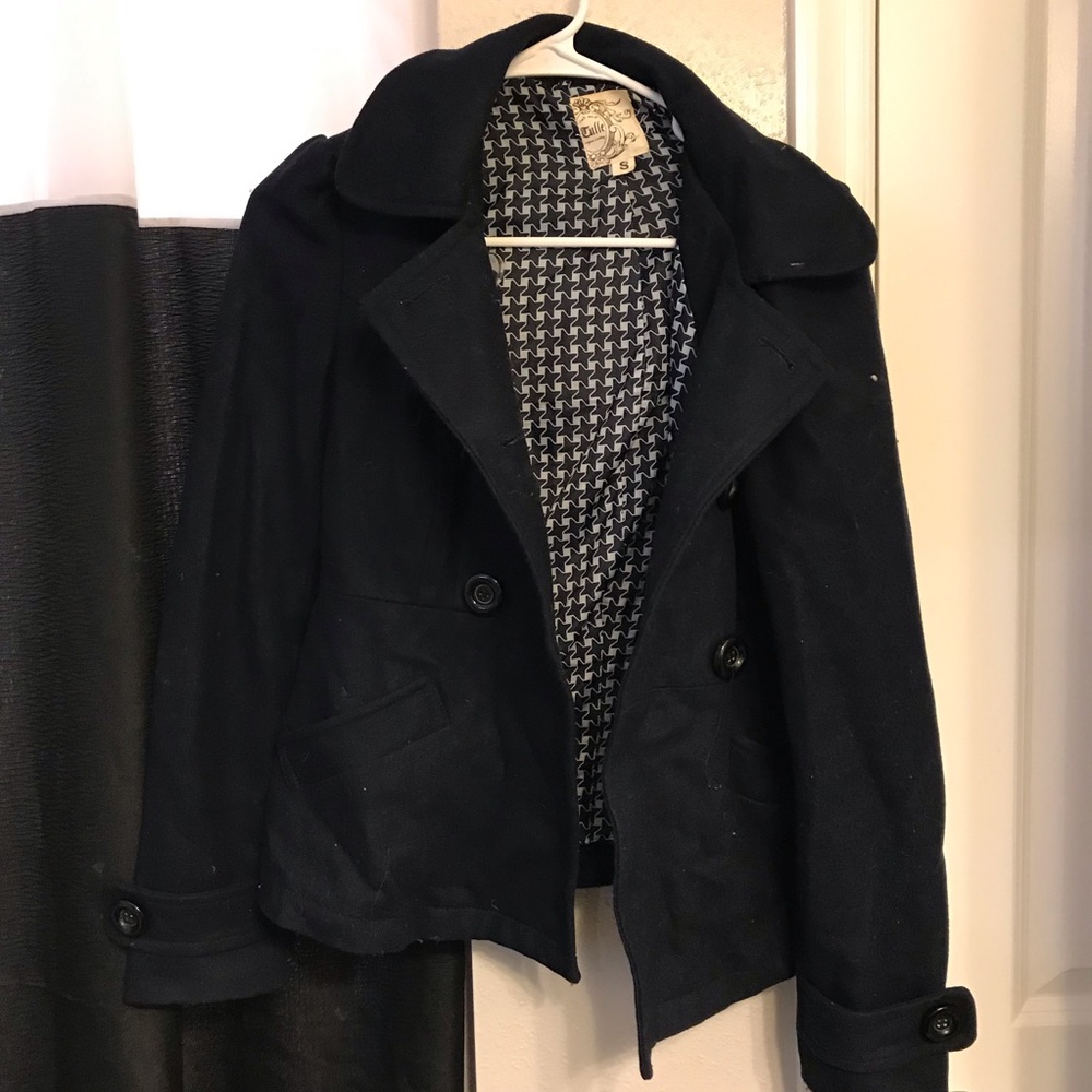 Navy hooded pea coat